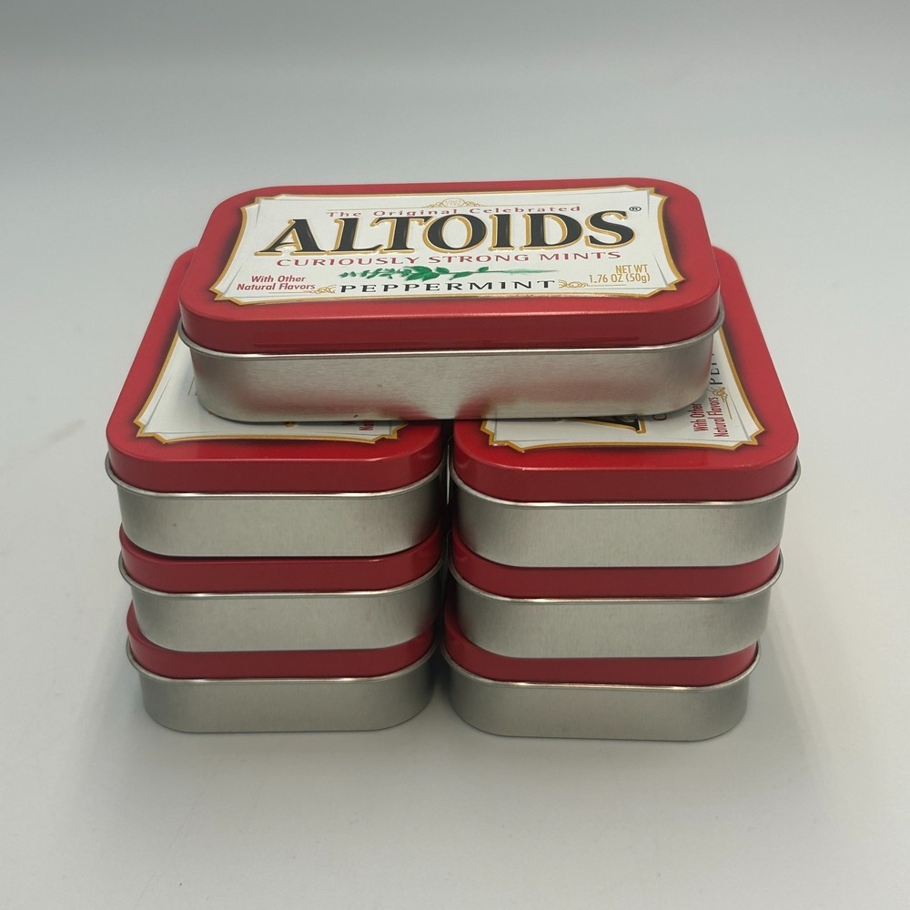 Altoids Tins Lot of 8 Empty Peppermint Curiously Strong Mints Mini Tin Hinge Lid